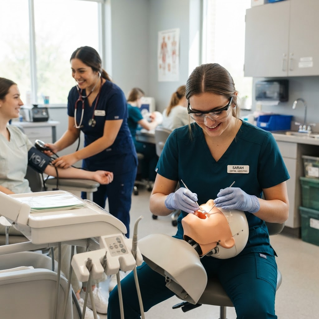 West Virginia Junior College allied-health students practicing hands-on clinical skills in a lab